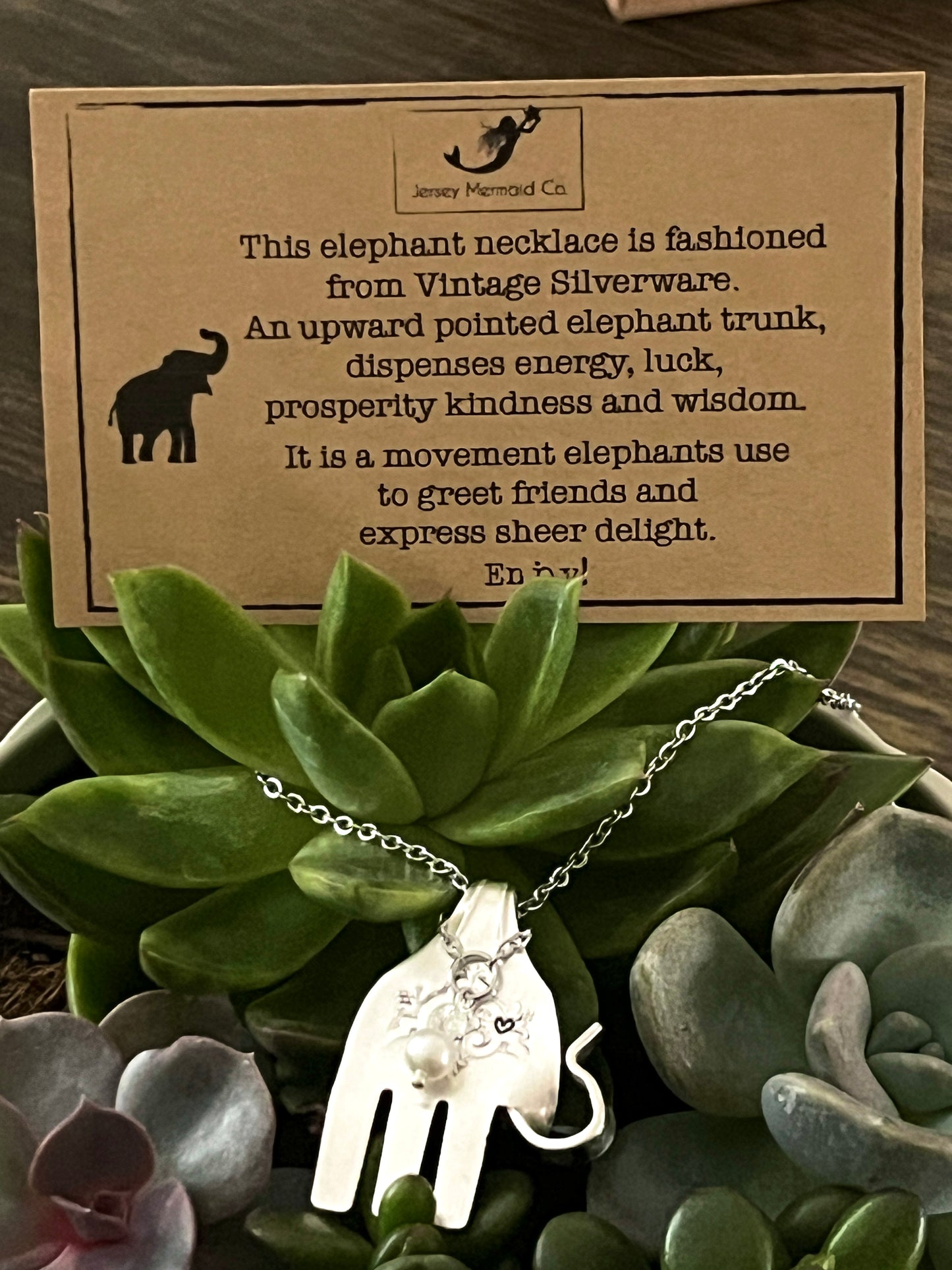 Elephant  Fork Pendant with pearl-like beads