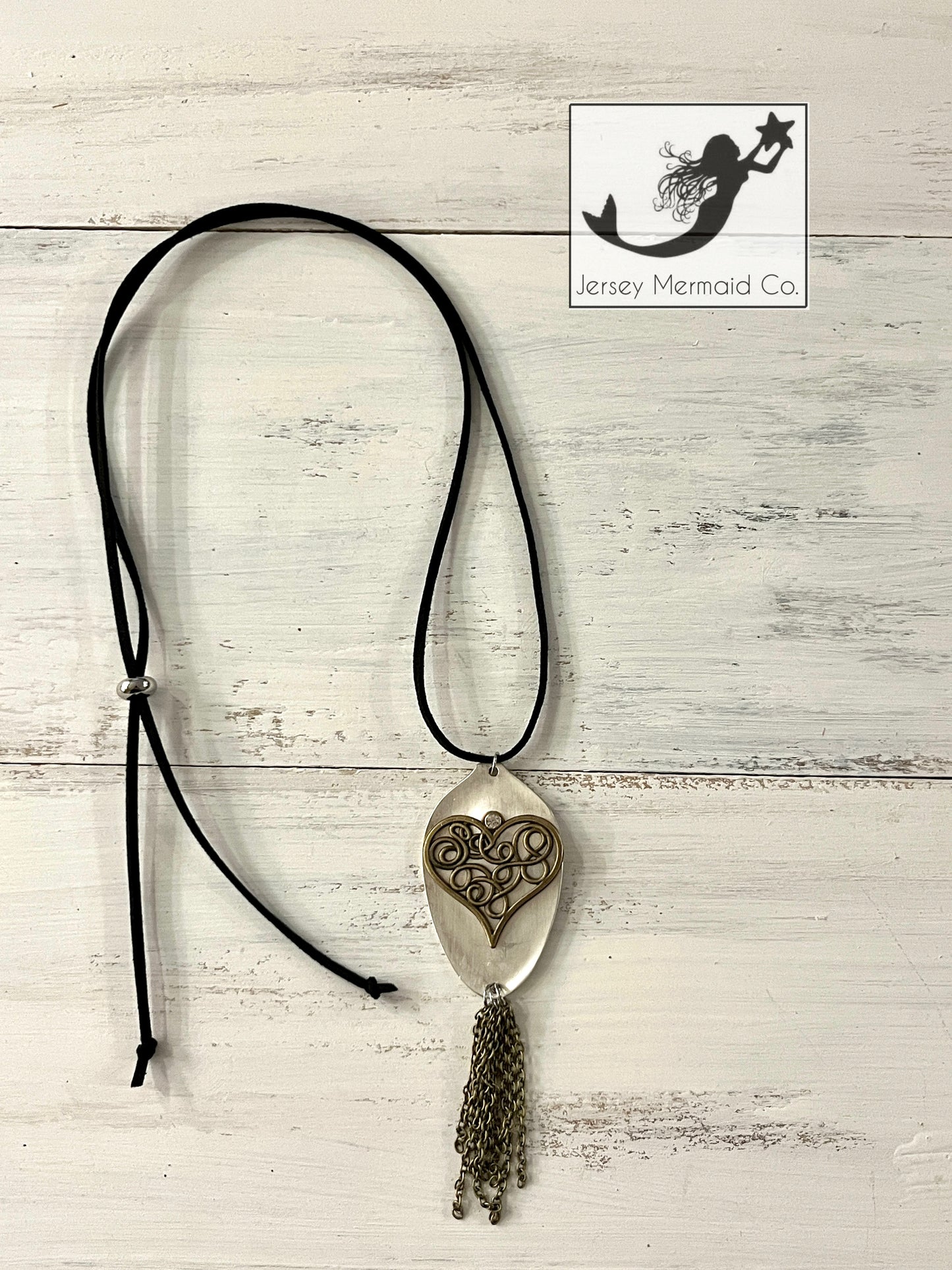 Spoon Bowl Pendant - with antique colored bronze heart