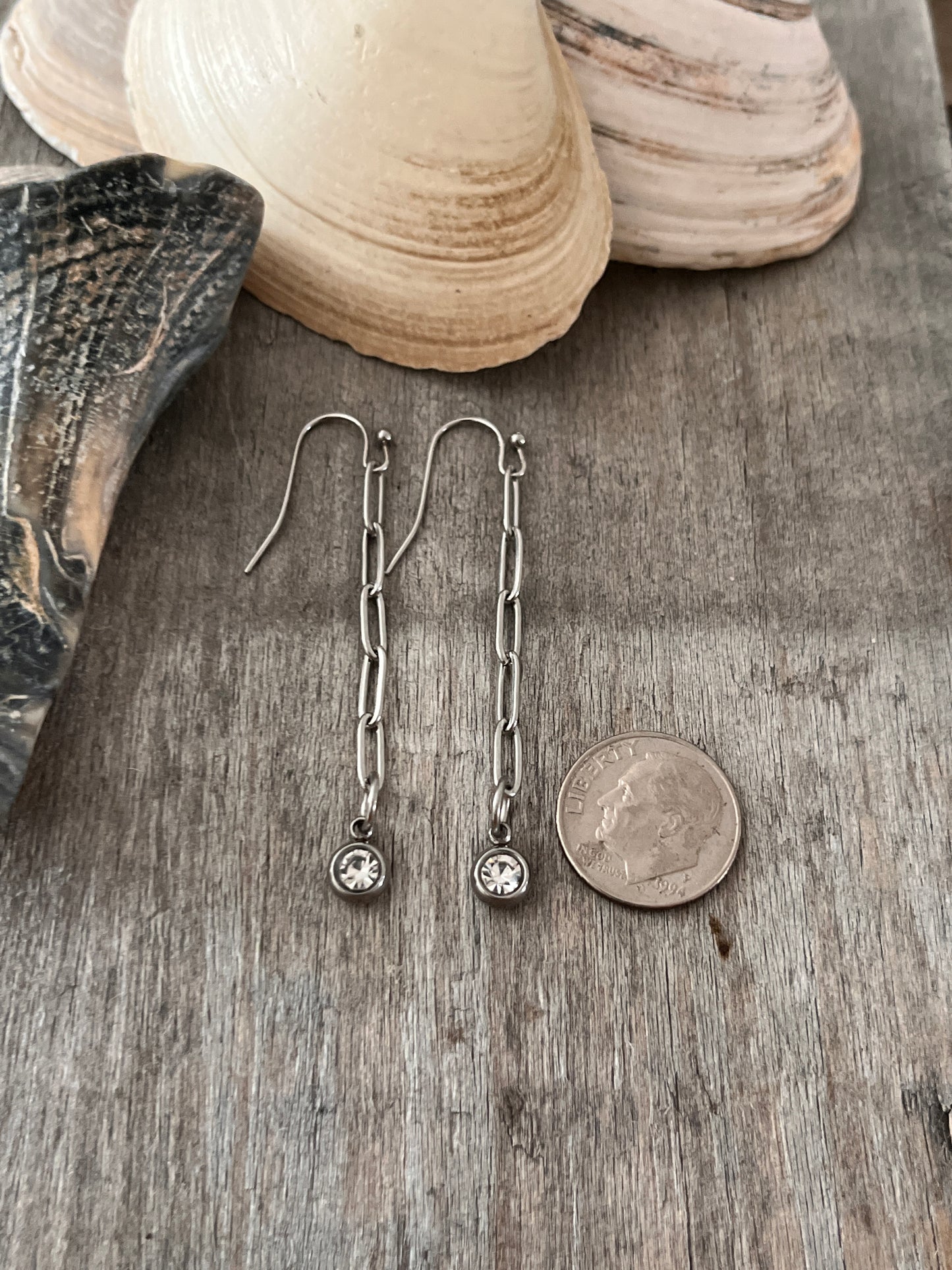 Paper Clip chain Earrings with crystal charms- Ultra Lightweight