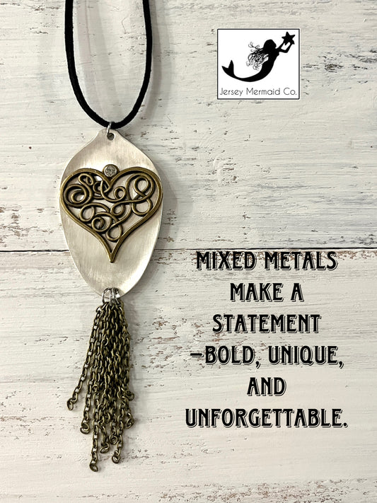 Spoon Bowl Pendant - with antique colored bronze heart