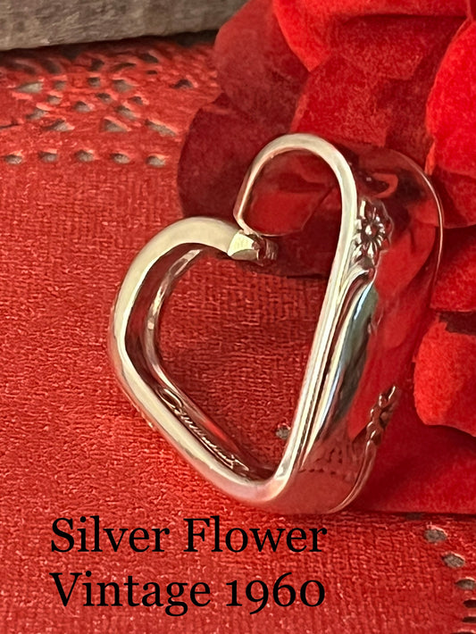 Heart Pendant - Pattern  Silver Flower , Vintage 1960