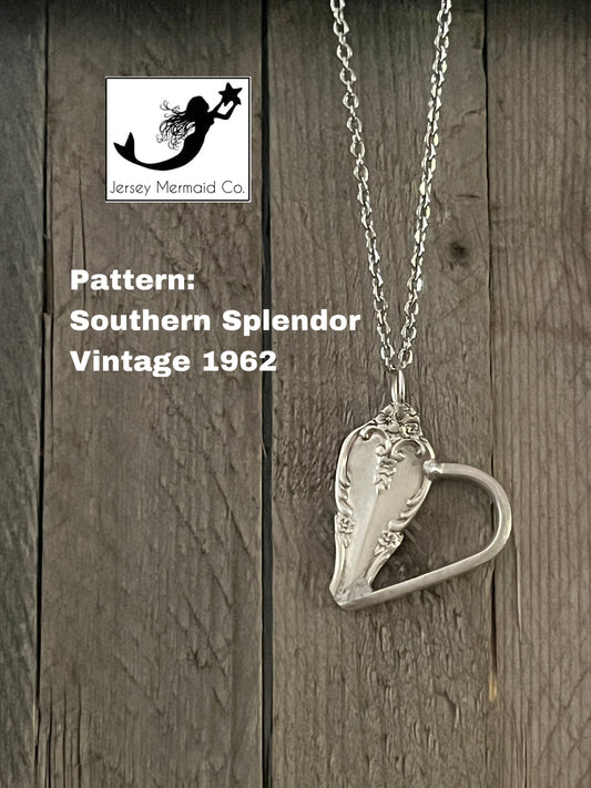 Soldered Fork tine Heart Pendant with chain - Pattern: Southern Splendor -Vintage 1962