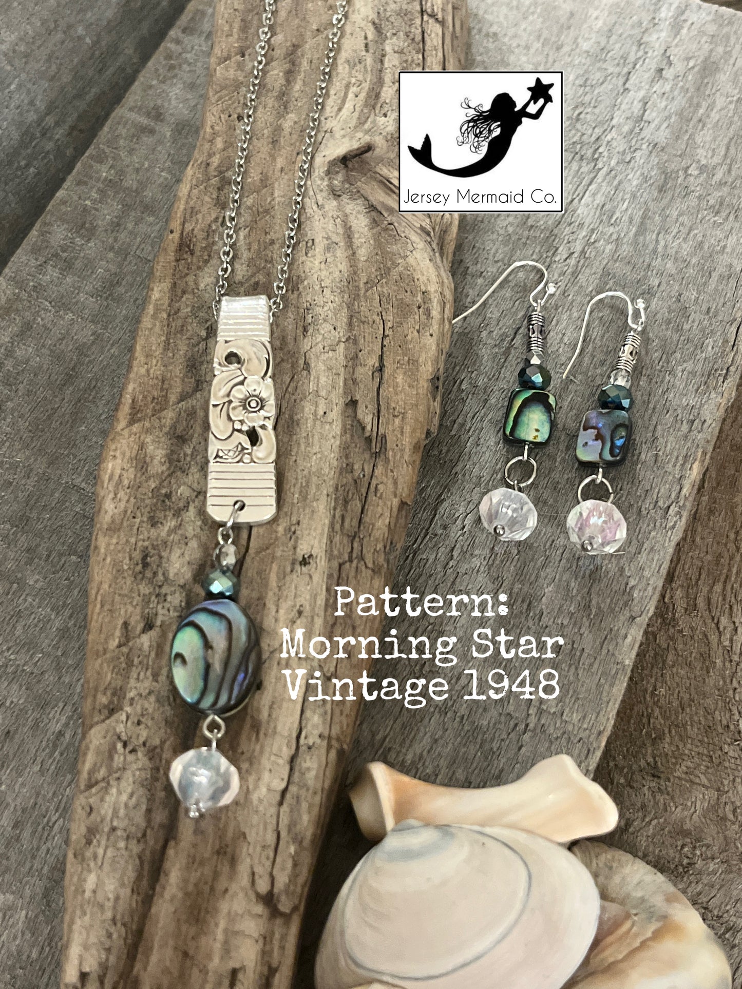 Morning Star Pattern, Vintage 1948 Necklace and Earring set- Abalone beads