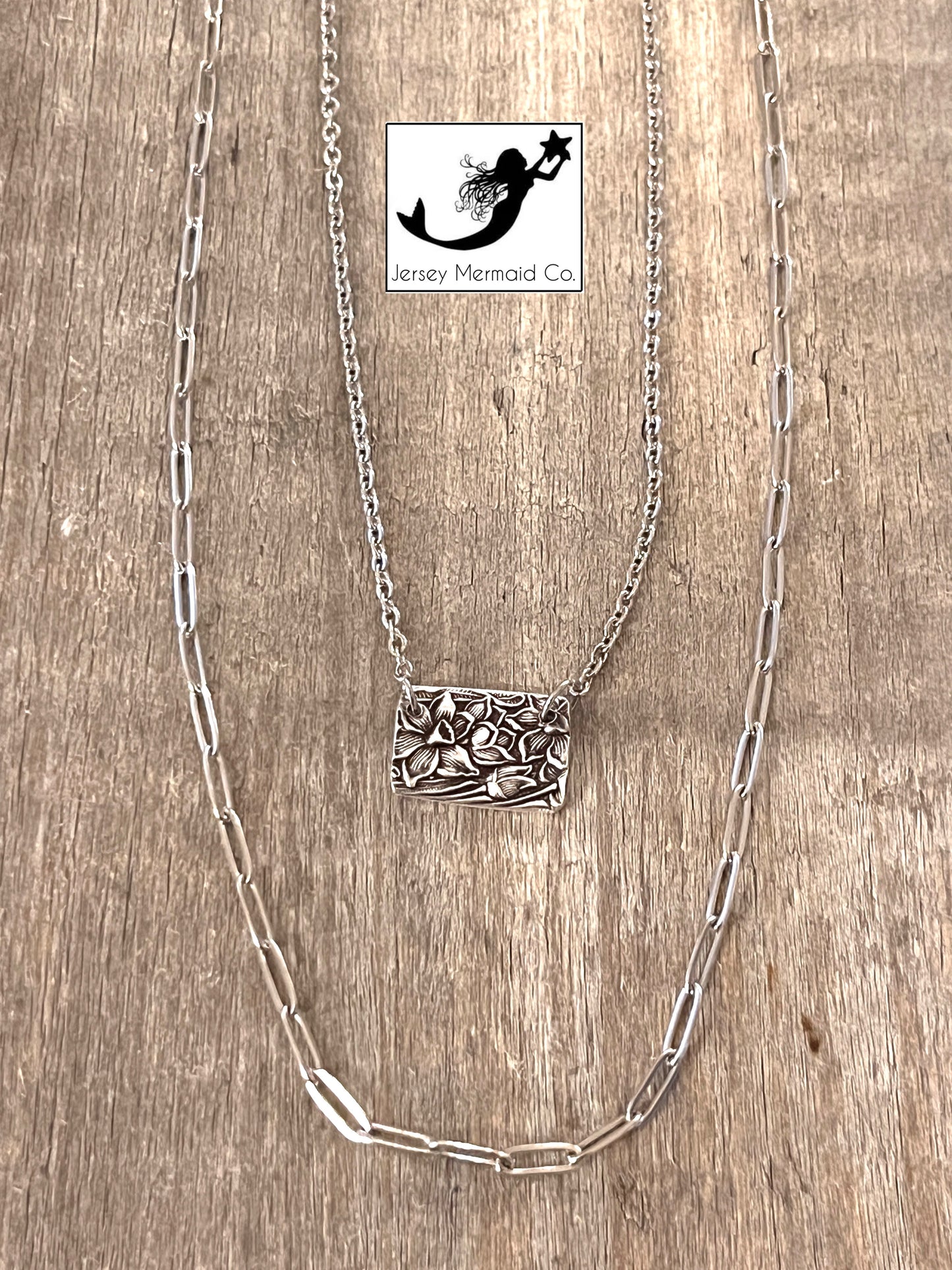 Narcisuss Bar Necklace - Silver Plated-Vintage 1935.