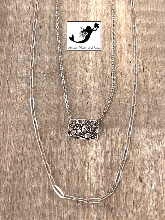 Narcisuss Bar Necklace 2 pc set.- Silver Plated-Vintage 1935.