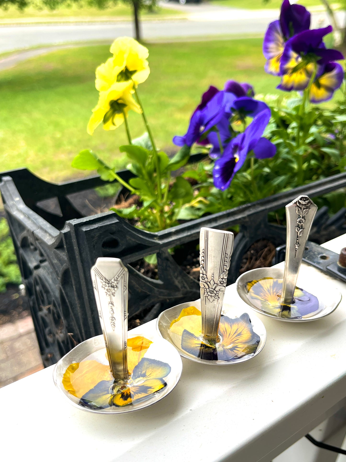 Ring Holder- Resin with Pansies