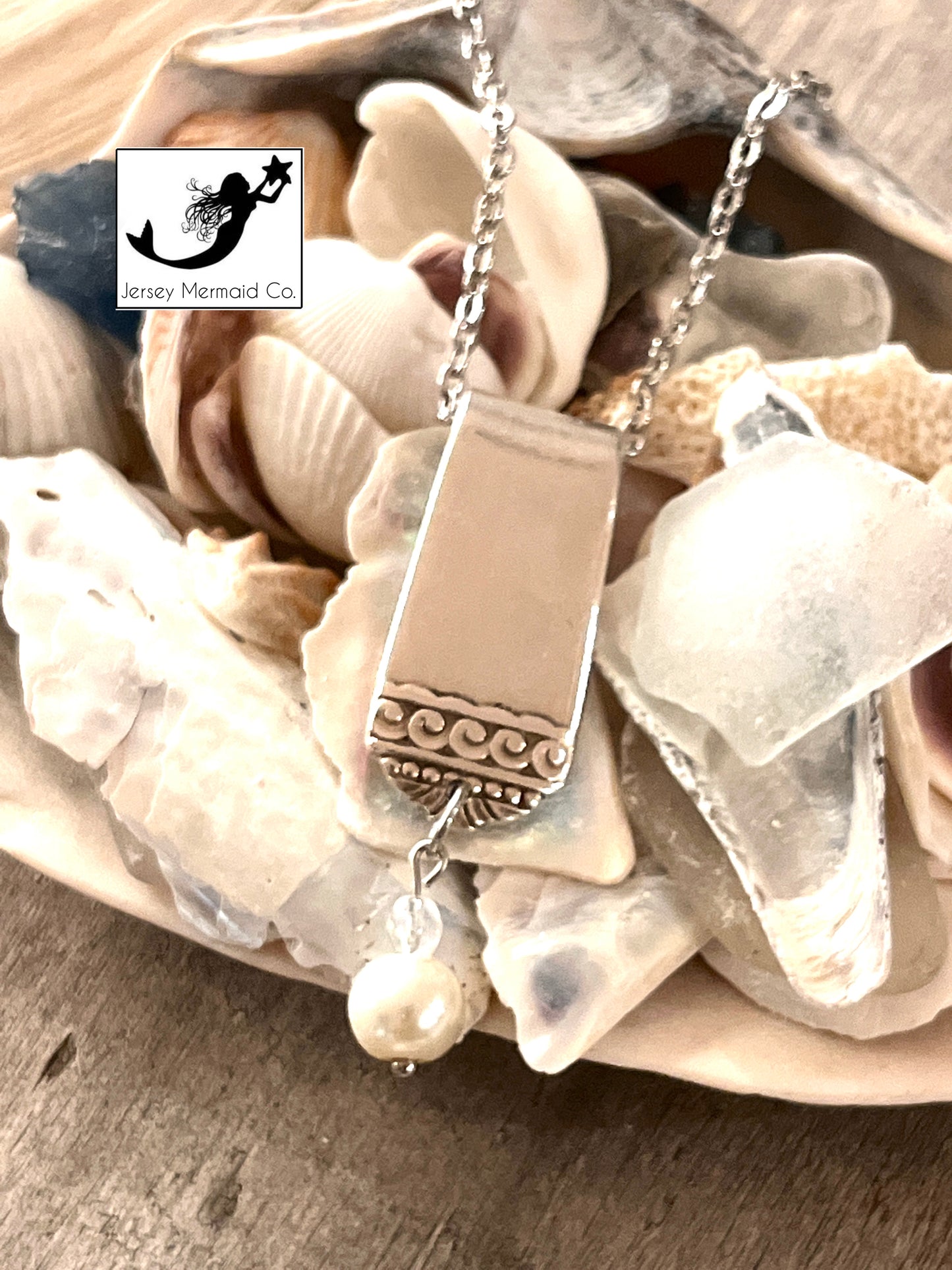 Surf Club Pendant with pearl like bead. Silver Plate,Vintage 1938