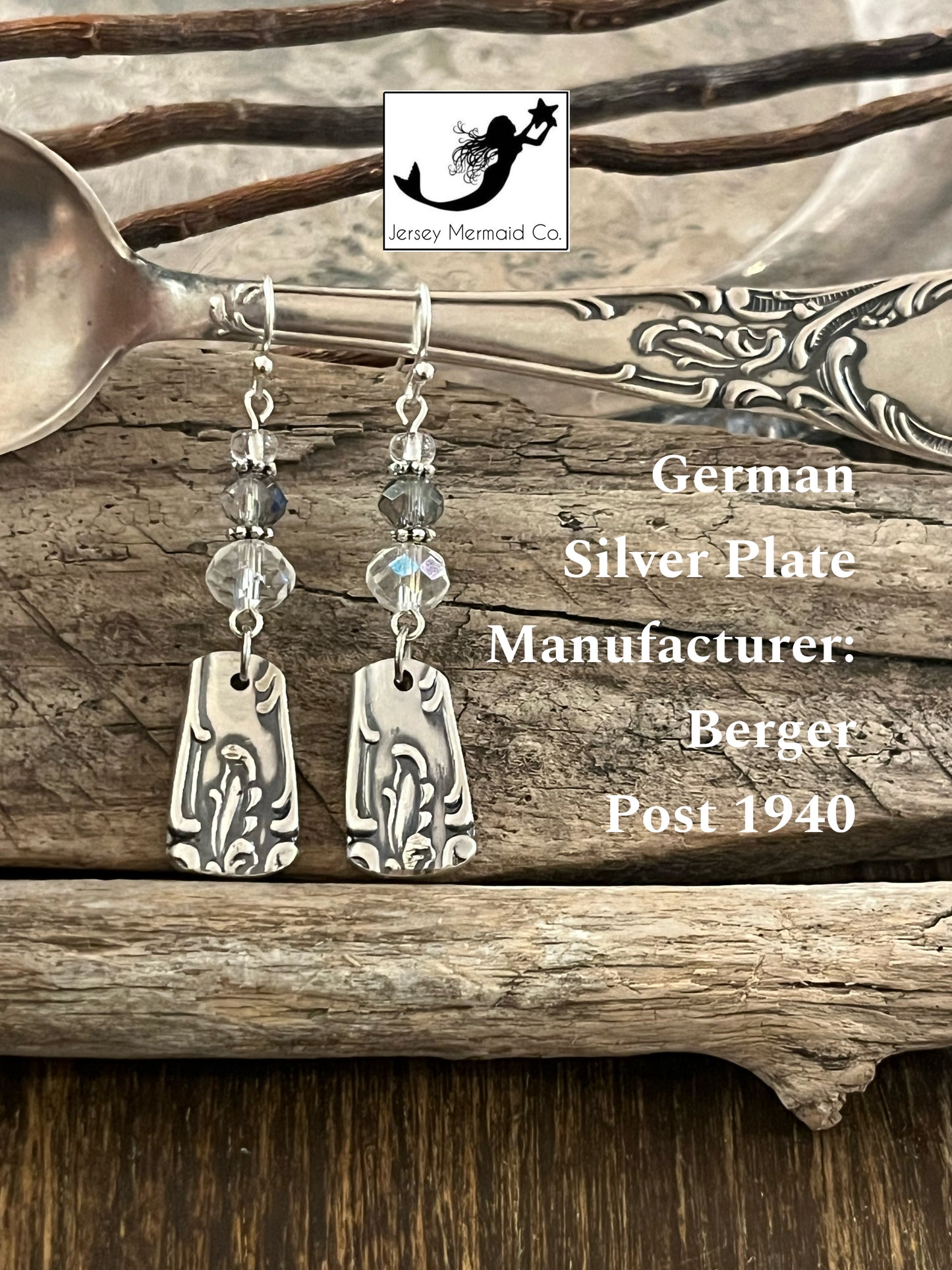 Earrings : German Silver Plate with beads , Post 1940