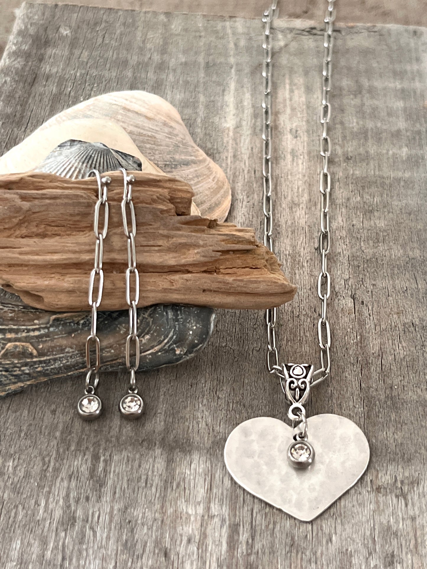 Hammered Heart Necklace and Earring set.