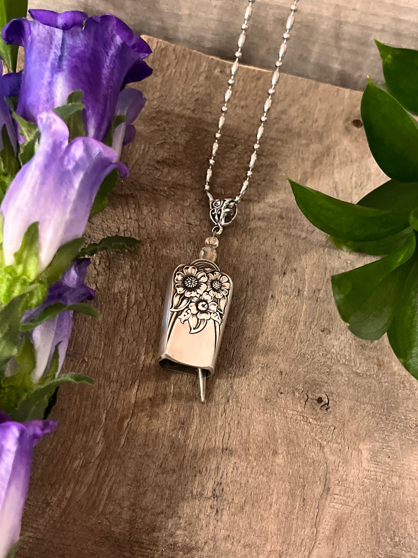 Fairy Bell Pendant - April Pattern- Silver Plated-Vintage 1950