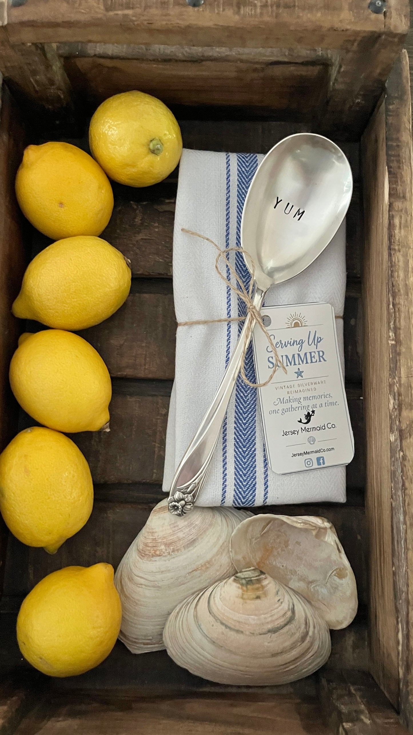 Serving Up Summer - Hand stamped Casserole Serving Spoon and Tea Towel