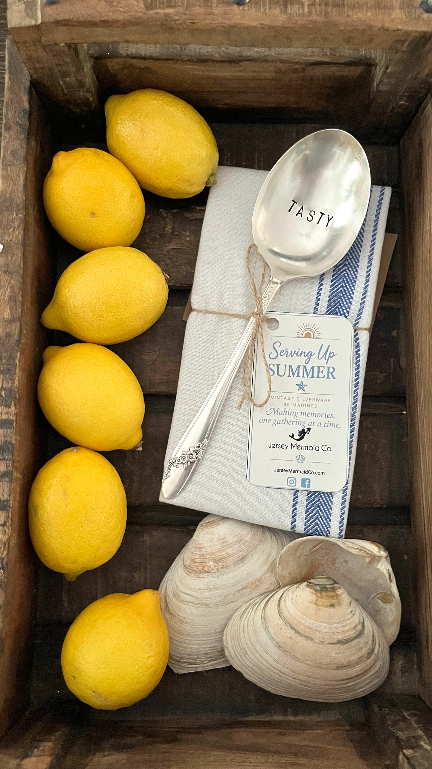 Serving Up Summer - Hand stamped Casserole Serving Spoon and Tea Towel