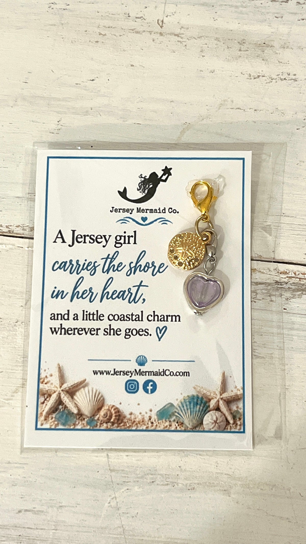 Jersey Girl clip on Charms- gold Sand dollar and heart charm