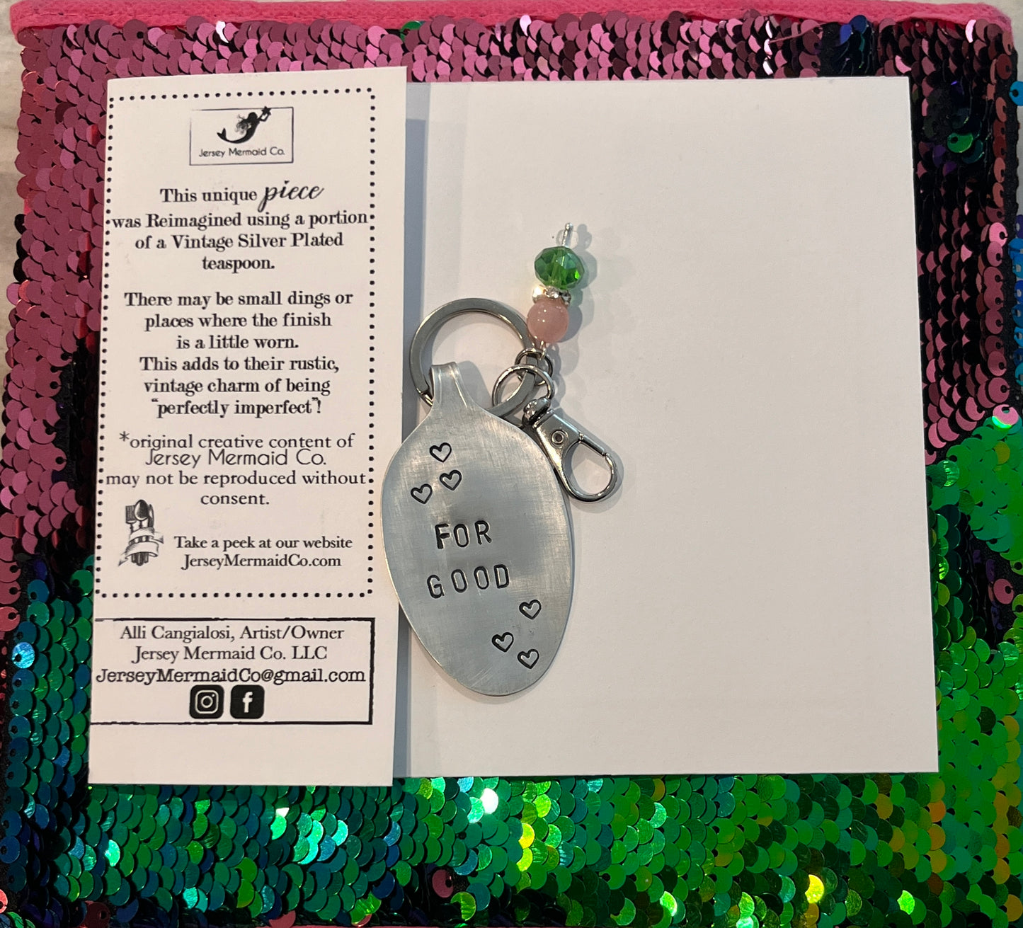 For Good.   Keychain/clip on