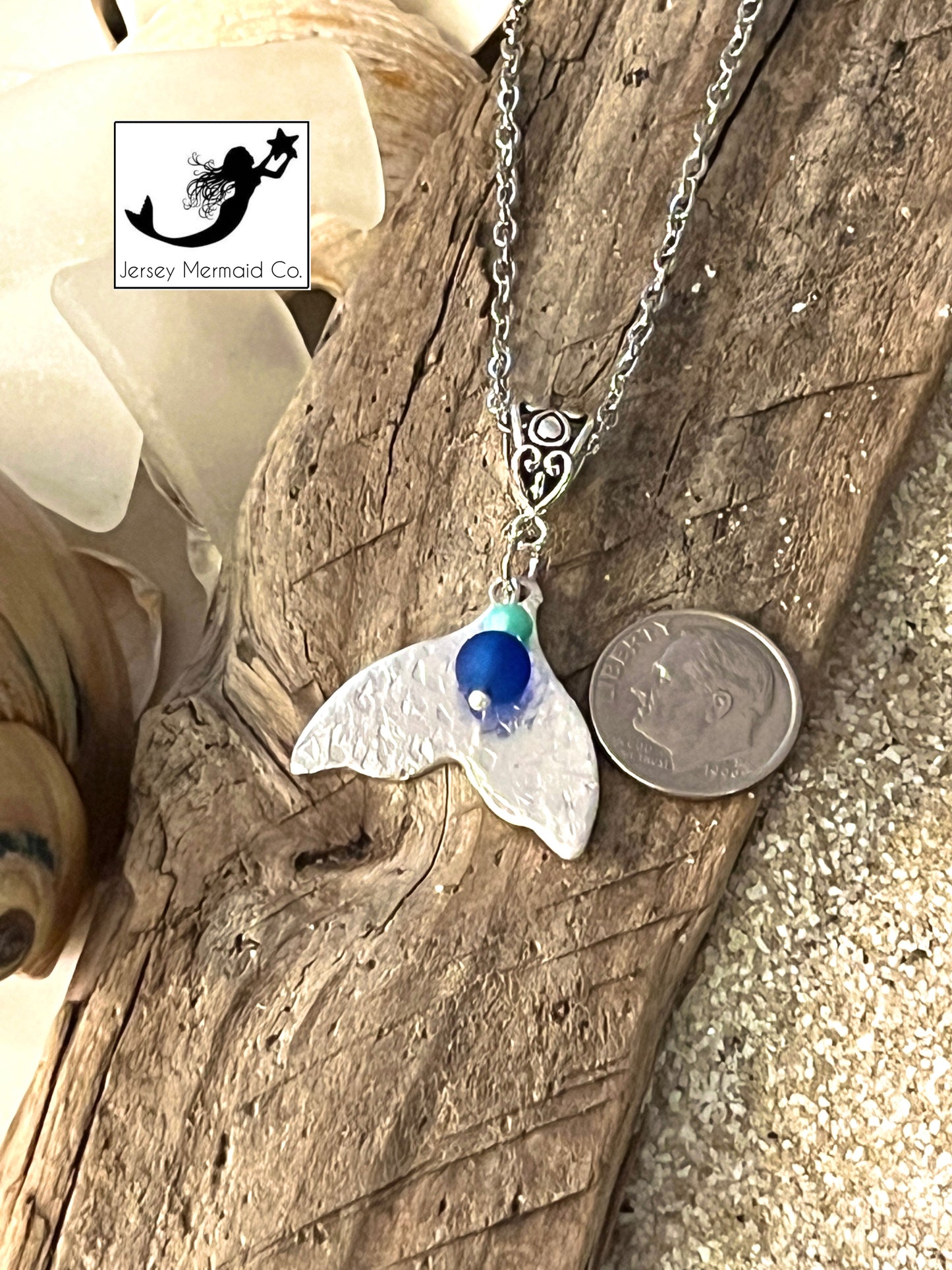 Whale/Mermaid Tail Necklace and Sand Dollar Earring set.