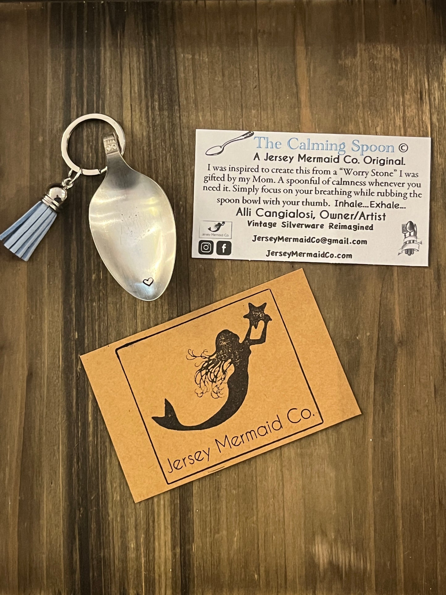 Calming Spoon Key Chain with tassel - Stamped with a heart