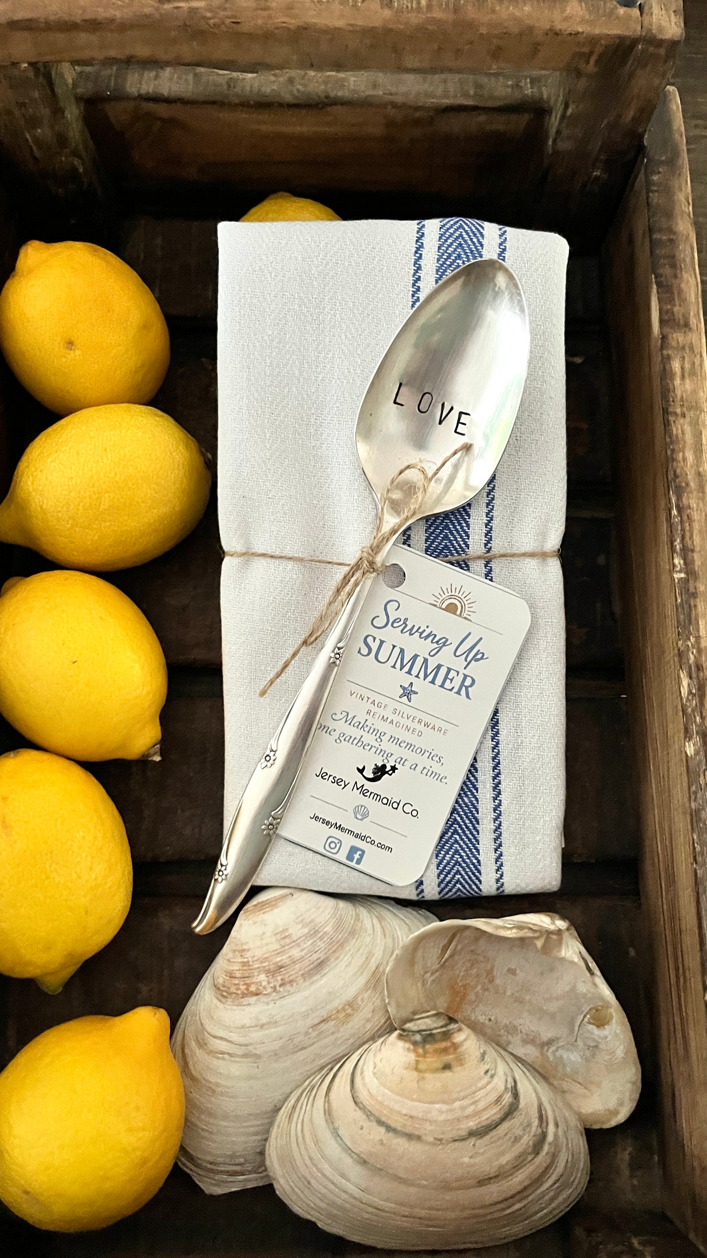 Serving Up Summer - Hand stamped Casserole Serving Spoon and Tea Towel