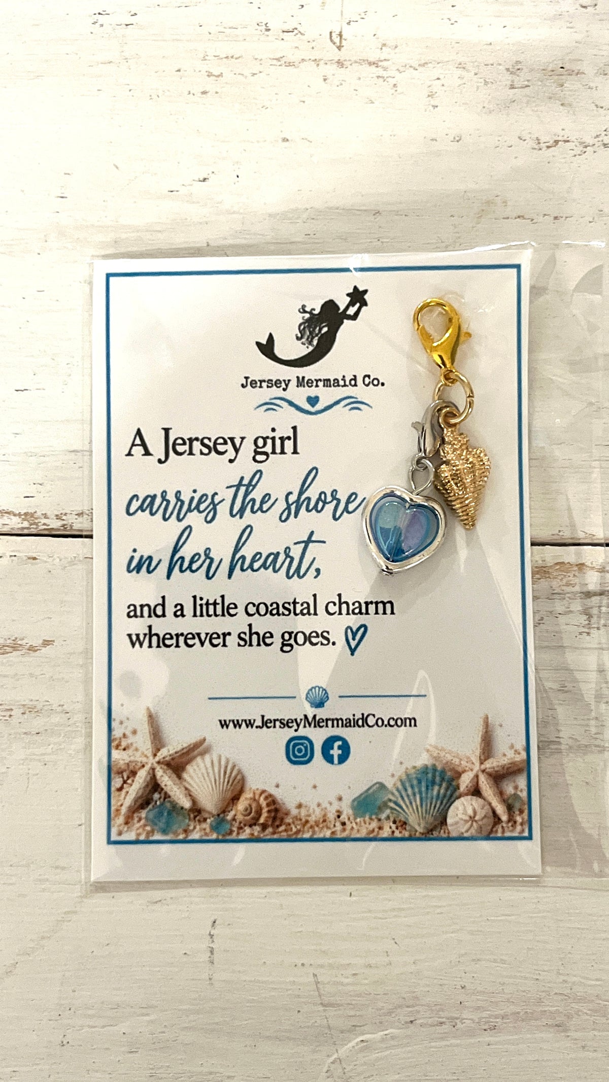Jersey Girl clip on Charms- gold Conch Shell and heart charm