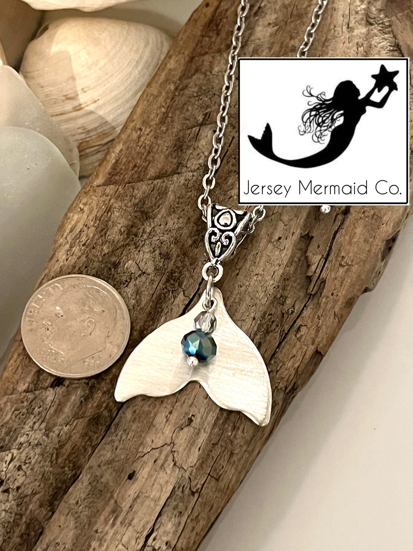 Whale Tail Necklace Dark teal bead