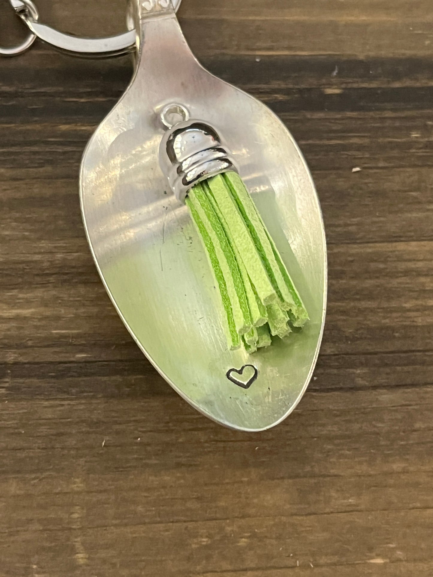 Calming Spoon Key Chain with tassel - Stamped with a heart