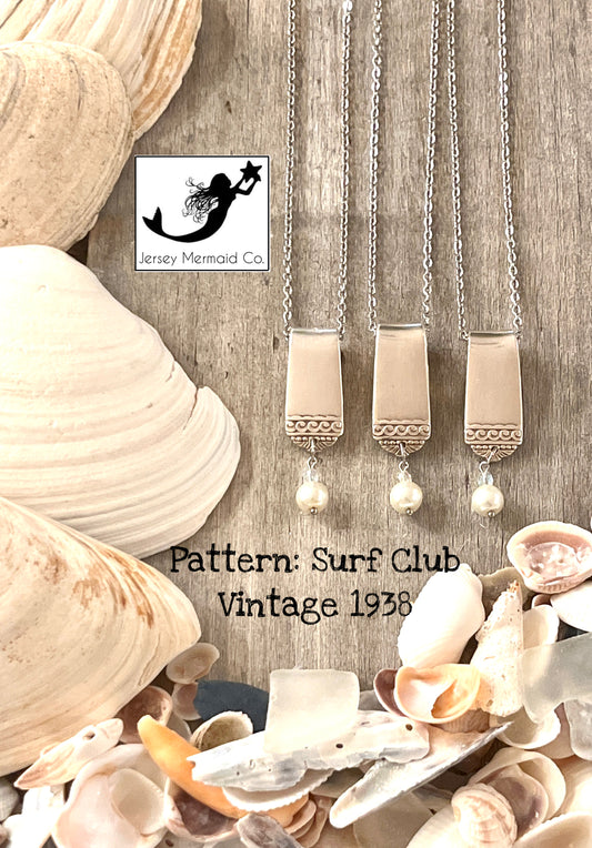 Surf Club Pendant with pearl like bead. Silver Plate,Vintage 1938