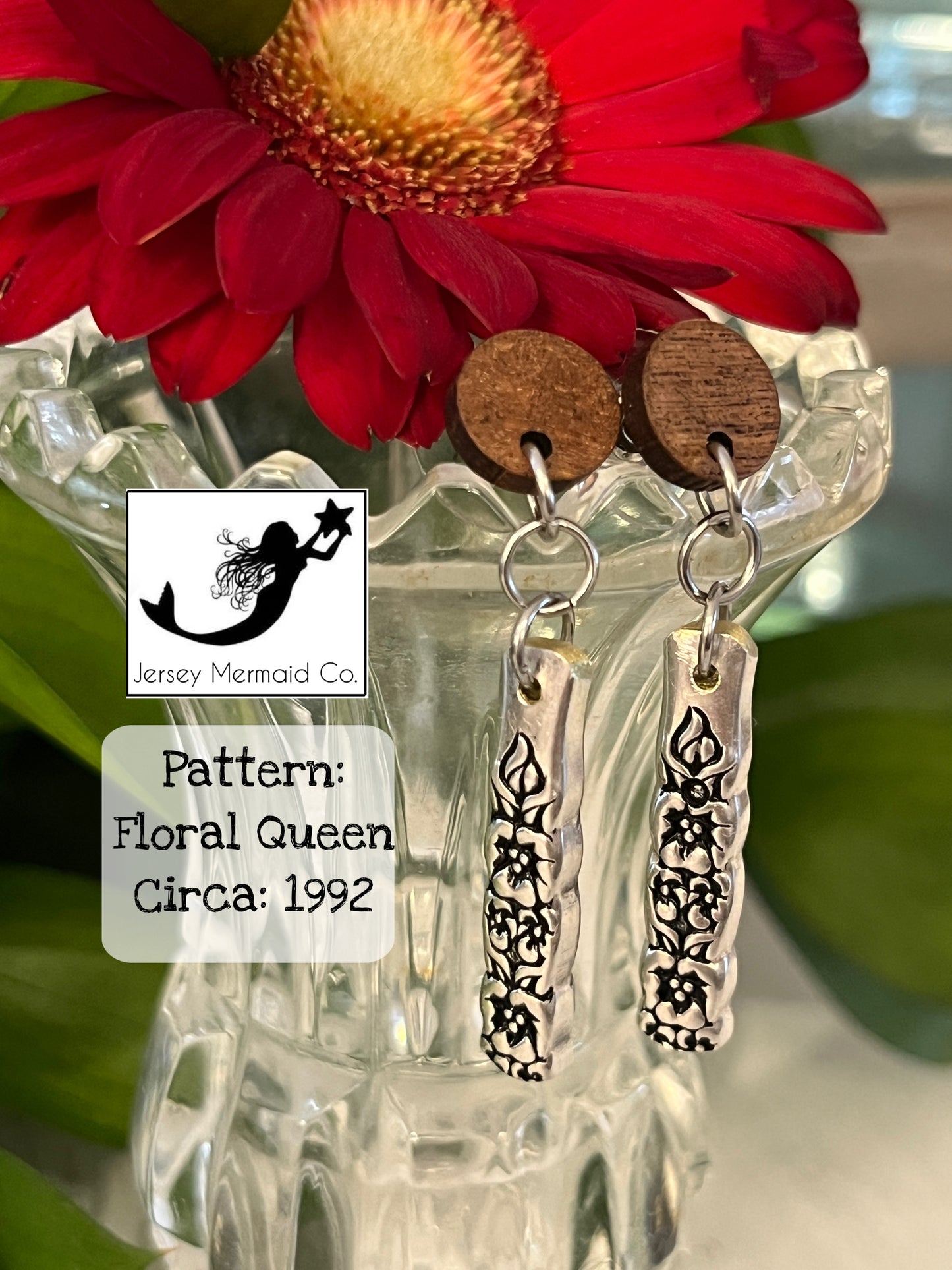 Earrings : walnut posts- Floral Queen 1992