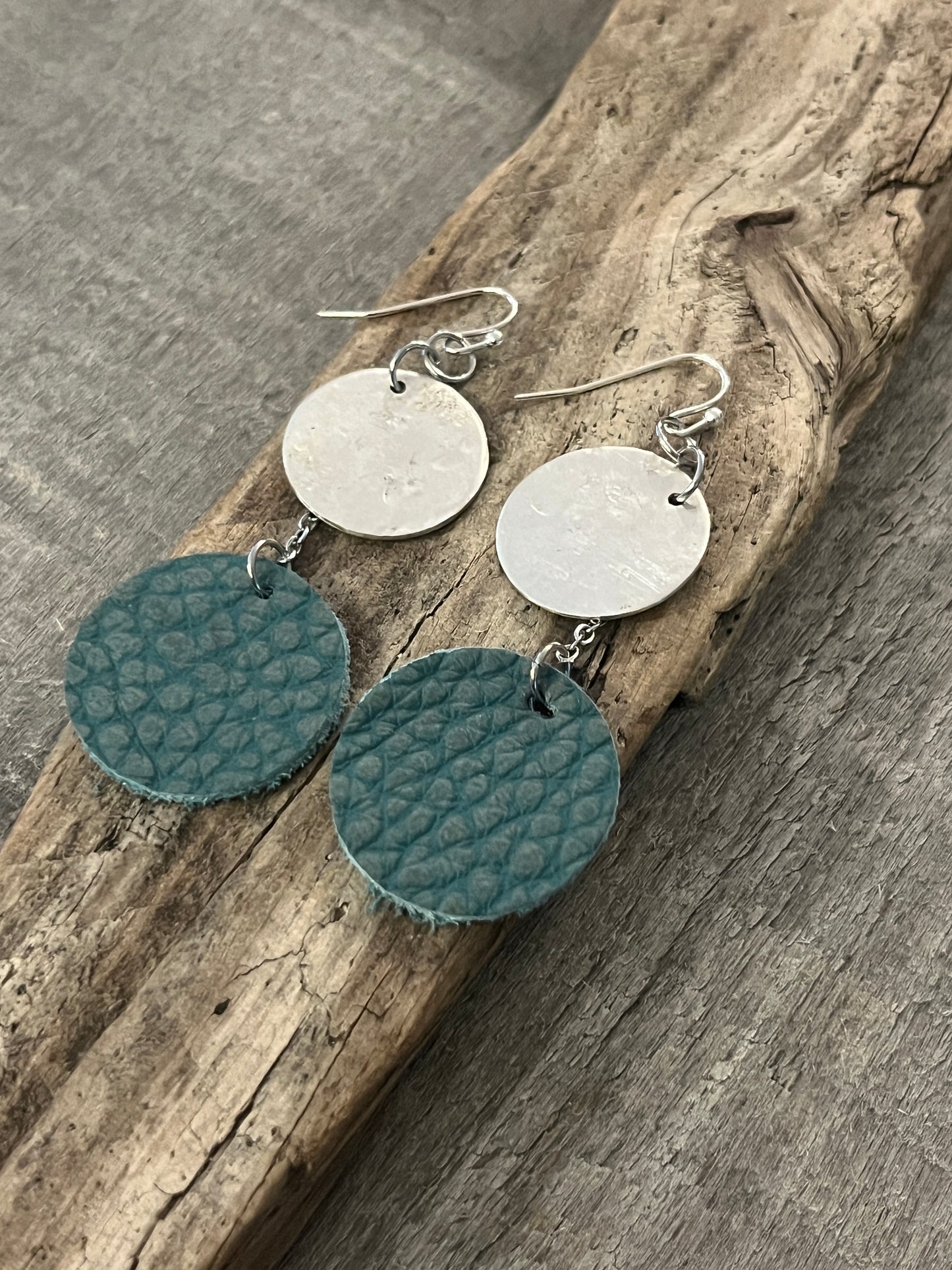 Genuine Pebble Leather & Silverware Earrings - Lighweight