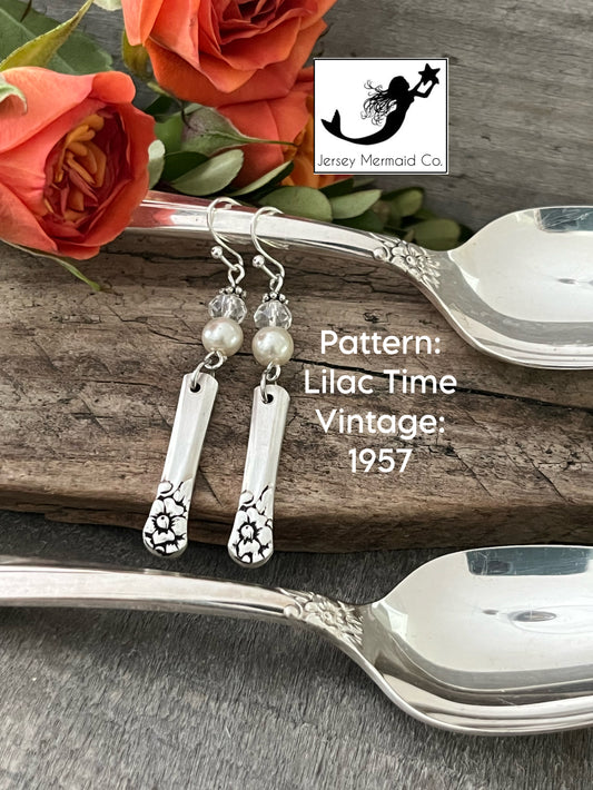 Earrings : Lilac Time silverware, Vintage 1957