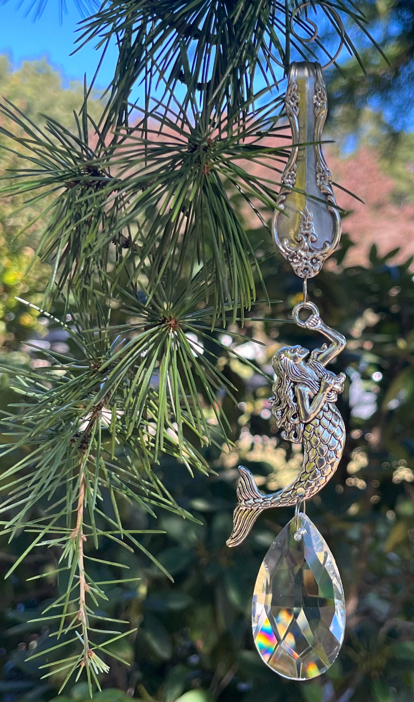 Mermaid -Vintage Silverware Ornament with Large crystal