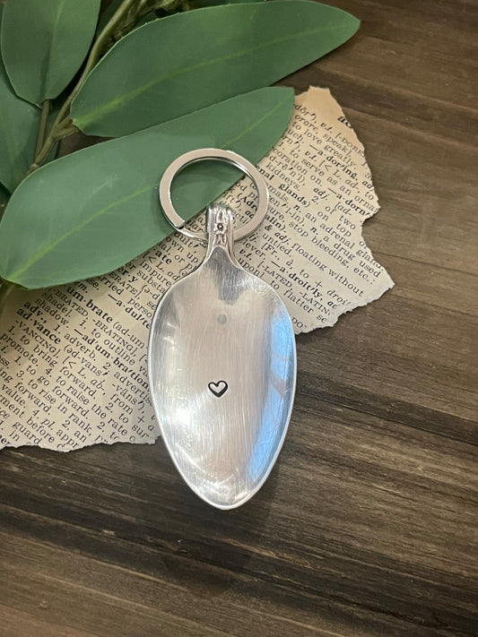 Calming Spoon Key Chain with tassel - Stamped with a heart