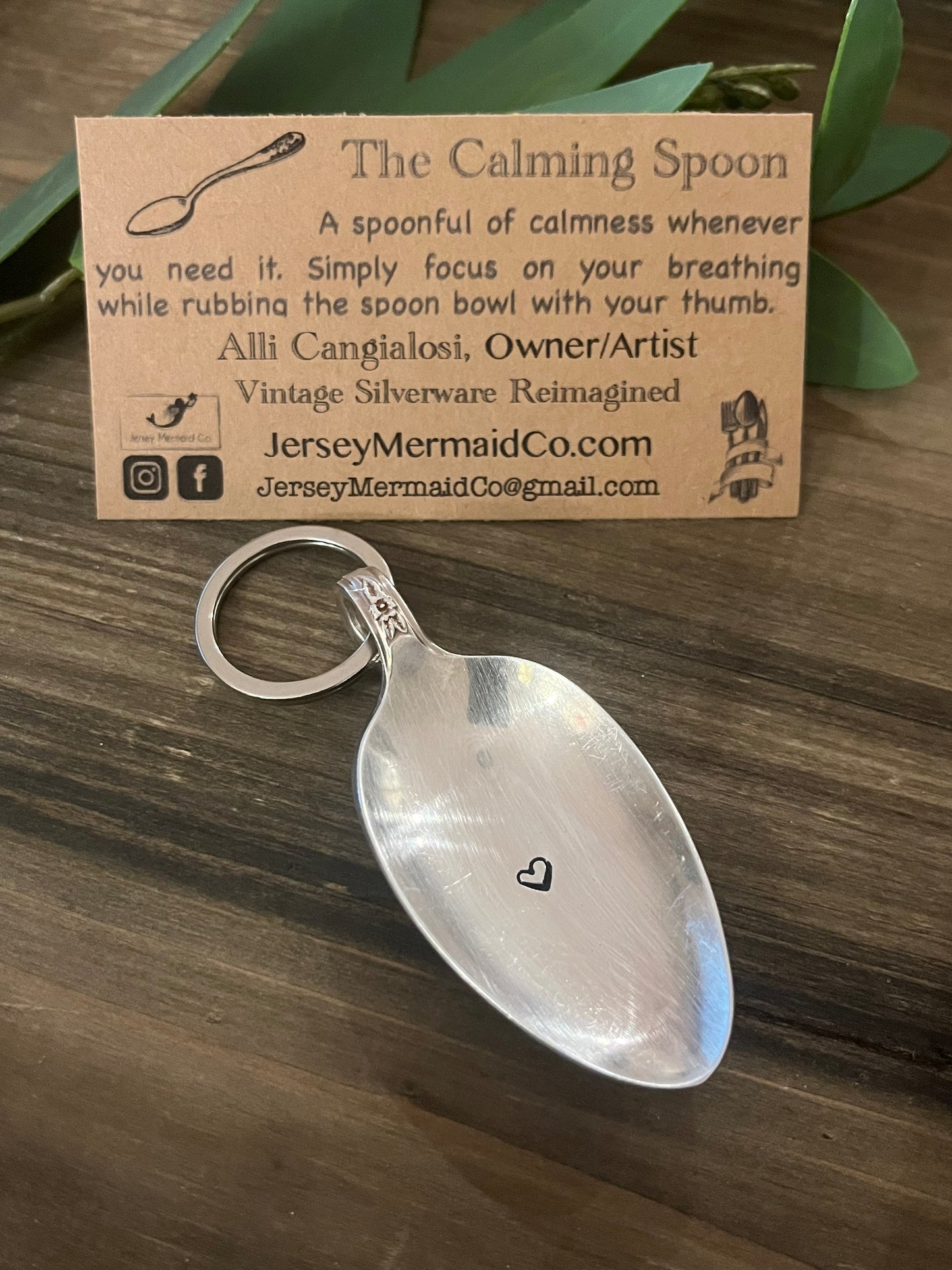Calming Spoon Key Chain with tassel - Stamped with a heart