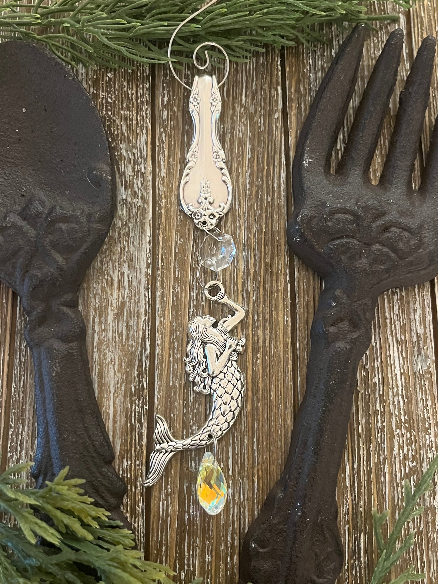 Mermaid -Vintage Silverware Ornament with Small crystal