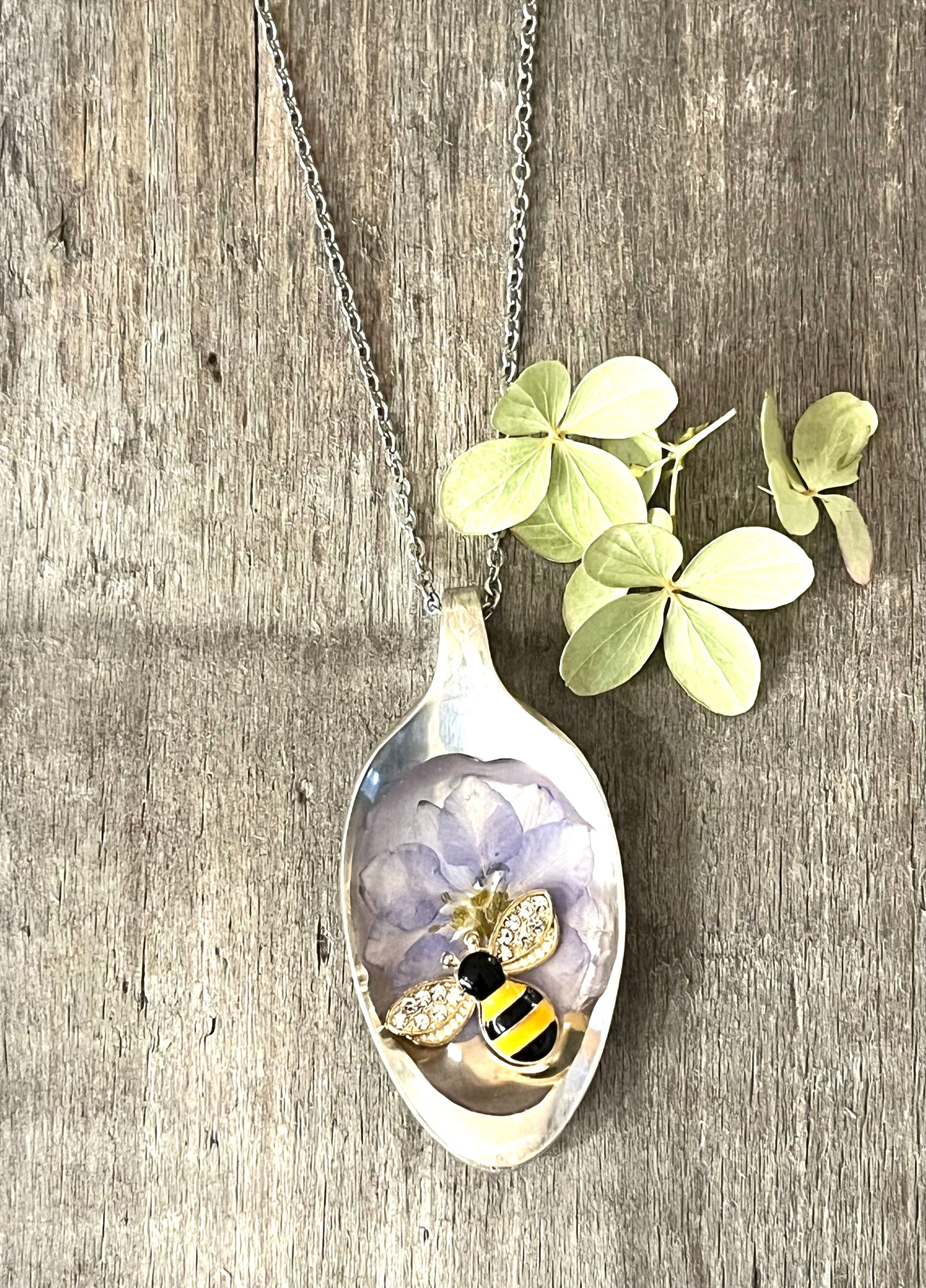 Resin Pendant - Purple Flower with Bee