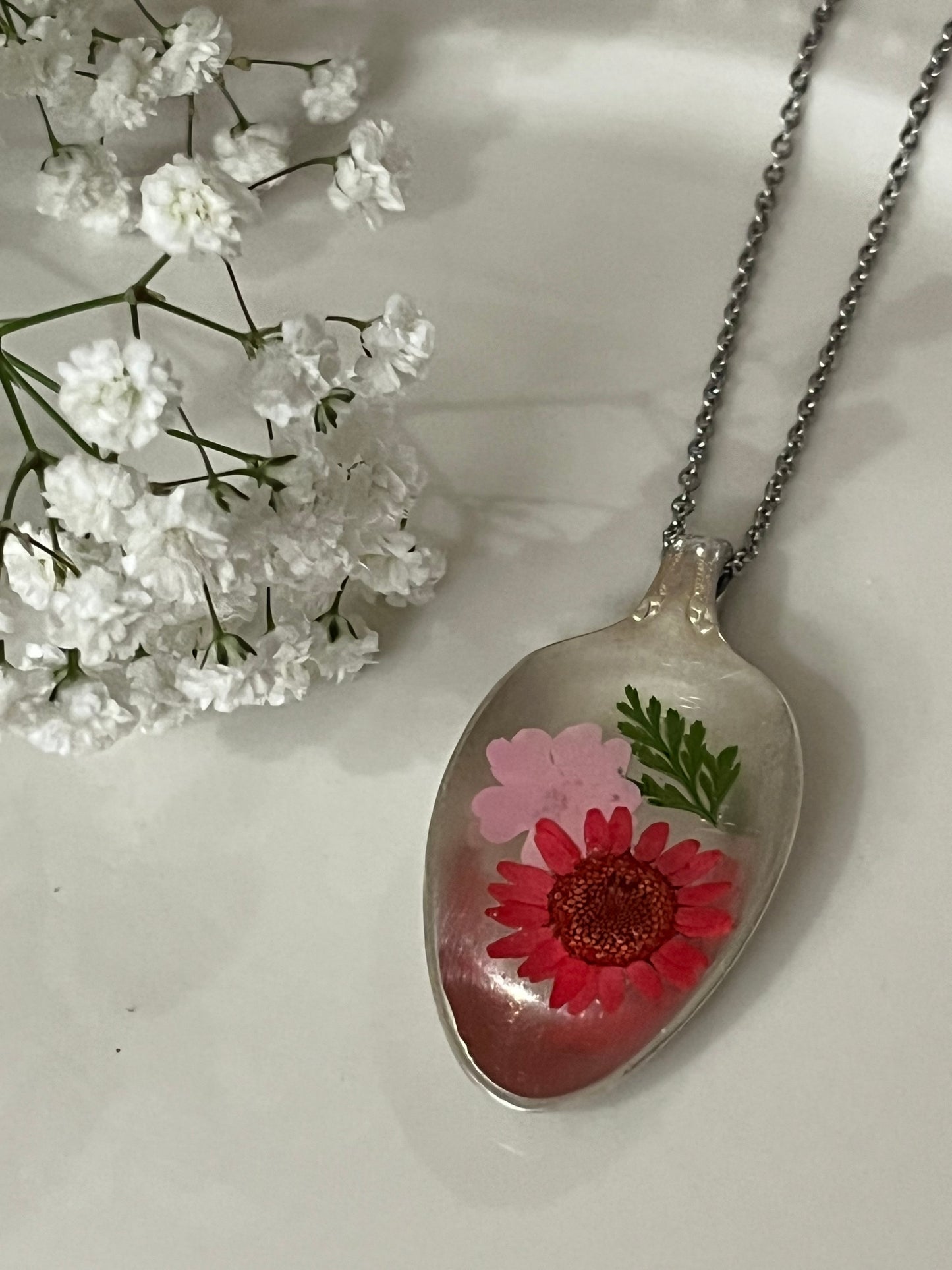 Resin Pendant - Fuchsia & Pink Flowers