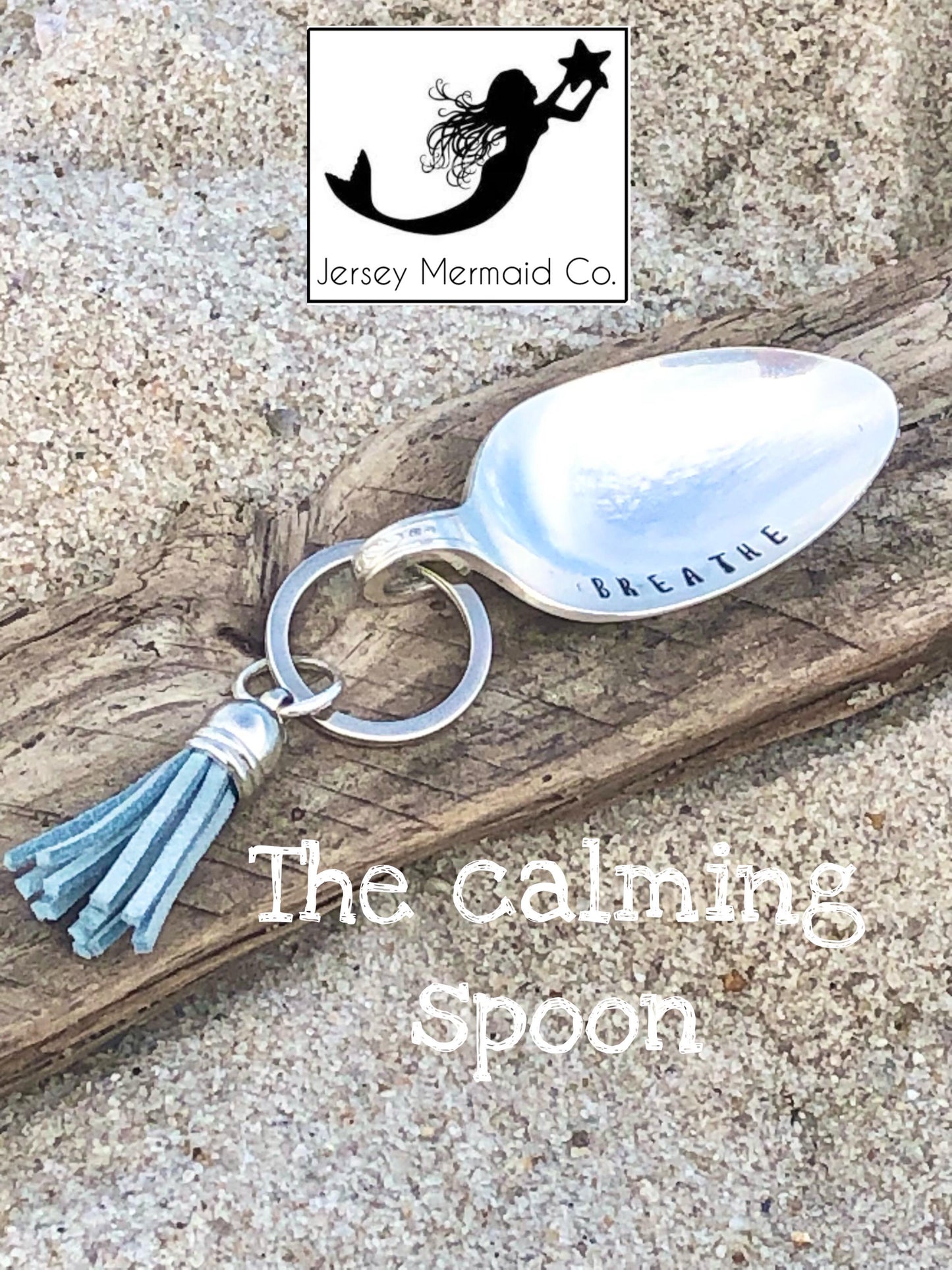 The Calming Spoon  Hand Stamped with "BREATHE" Keychain - with tassel