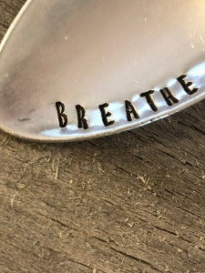 The Calming Spoon  Hand Stamped with "BREATHE" Keychain - with tassel