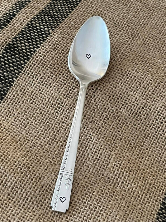 Hand - Stamped Vintage Silverware Teaspoon  with a heart
