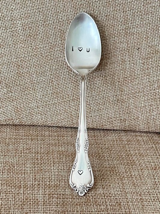 Hand - Stamped Vintage Silverware Teaspoon ( I Love U)