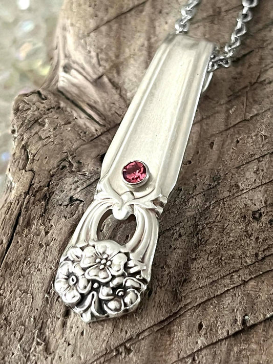 Pendant   -Pattern:  Eternally Yours, Vintage 1941 with pink crystal rivet