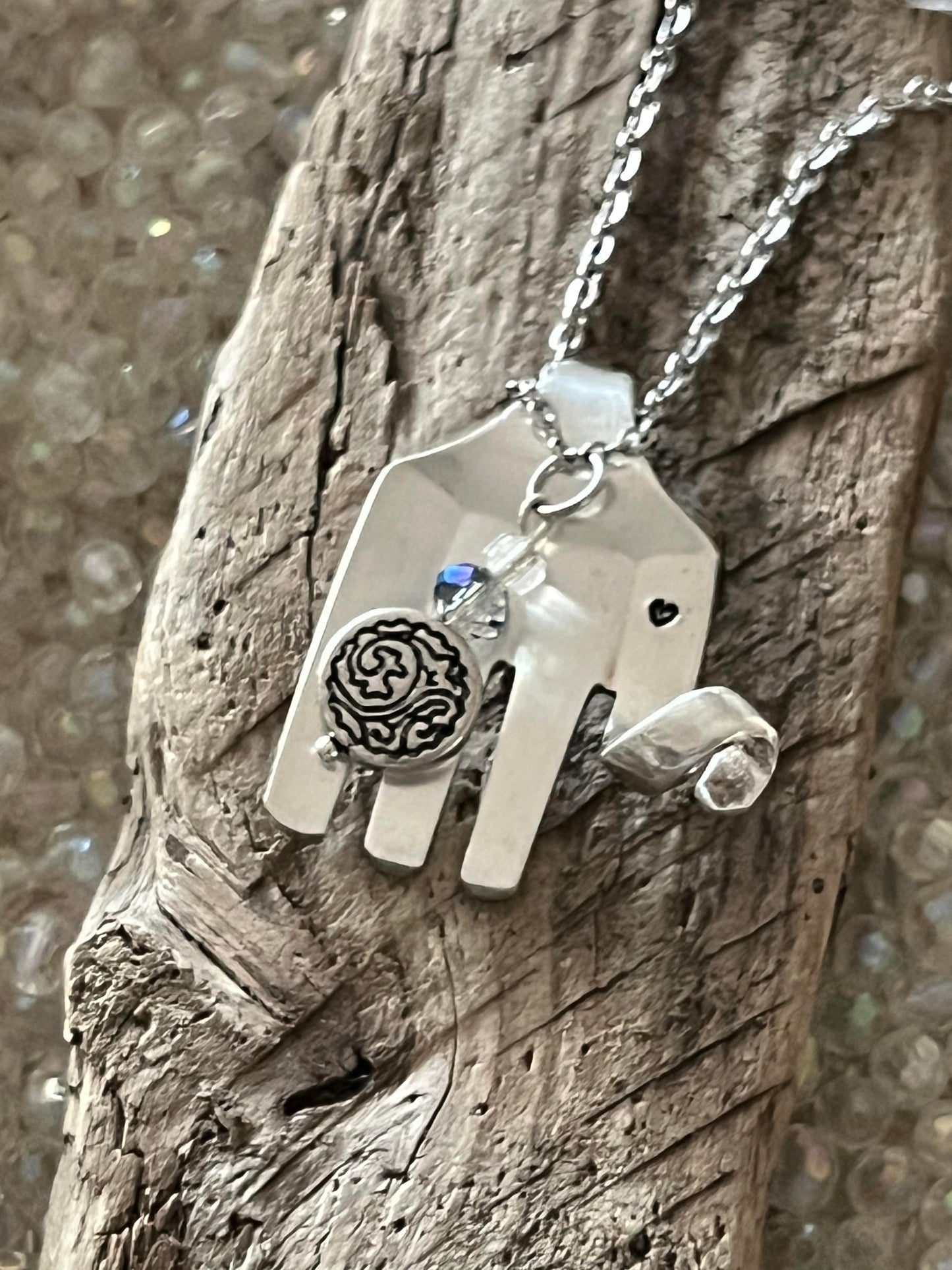 Elephant Fork Pendant with beads and matching earrings Set